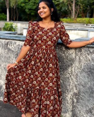 Elegant floral mahroon Mid length maxi