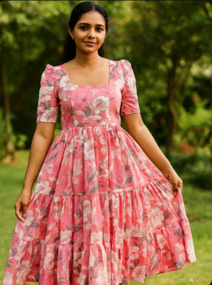 Pink 🩷 pretty floral mid length 3 tier maxi