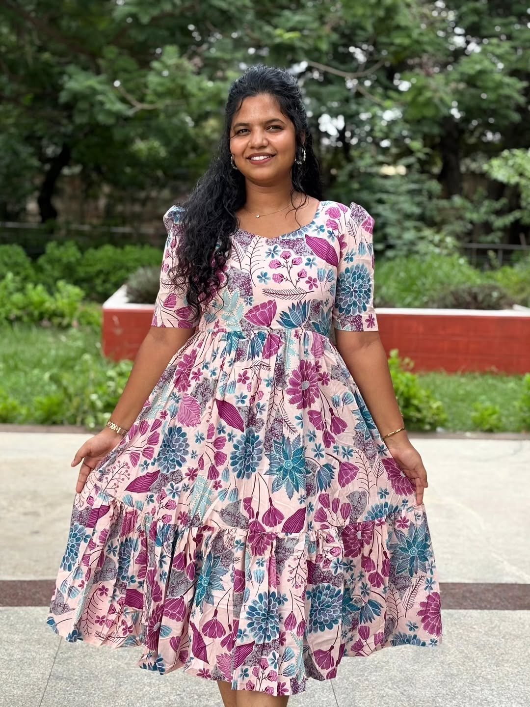 Rare print and combination purplish white 3 tier maxi