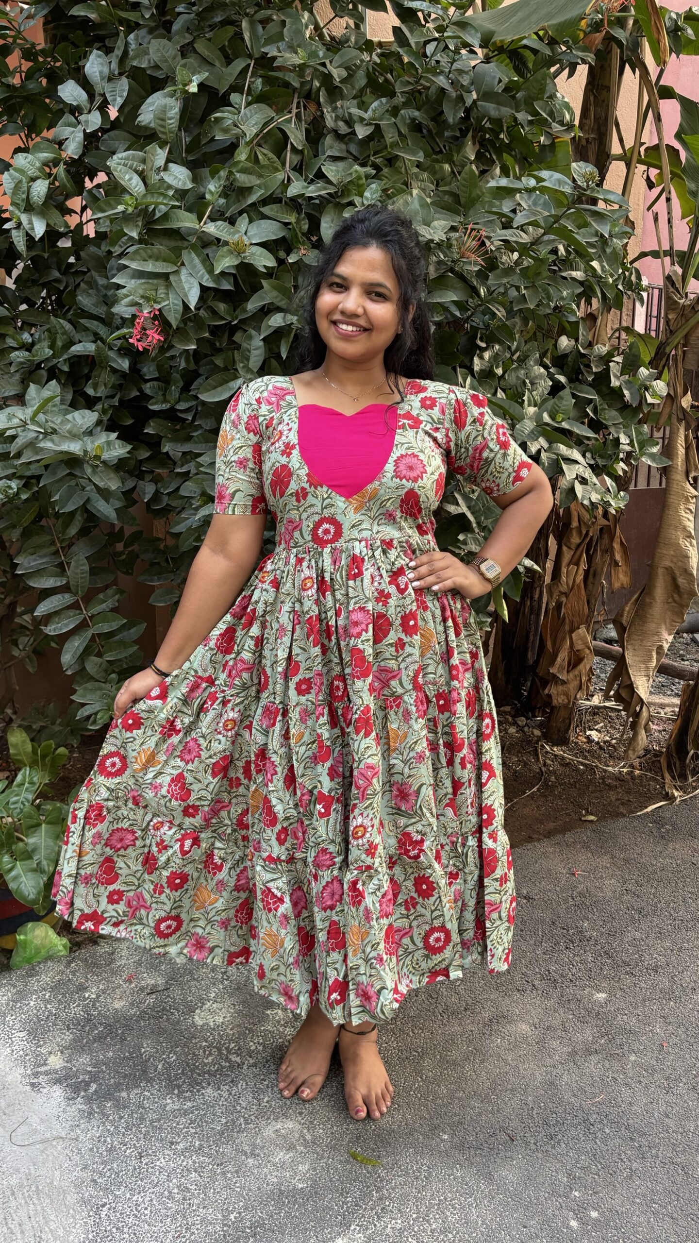 Pink heart floral mid length maxi💕