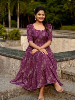 Ponmathi purple 3 tier maxi