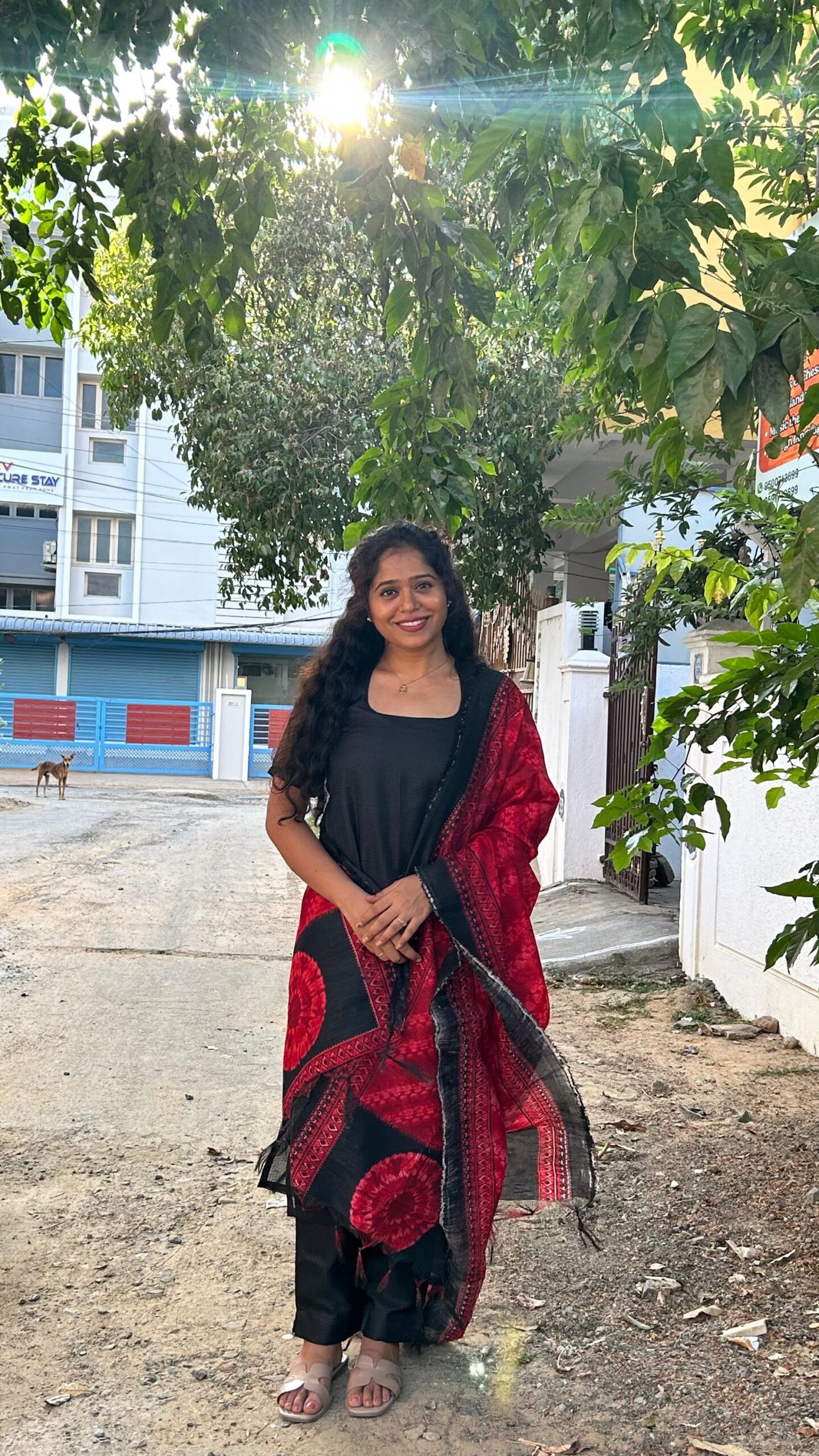 Beautiful Bloom Black Kurta Set with Statement Red Dupatta
