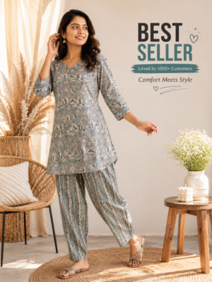 Nila - Grey Bloom Co-ord Lounge Set [BEST SELLER]