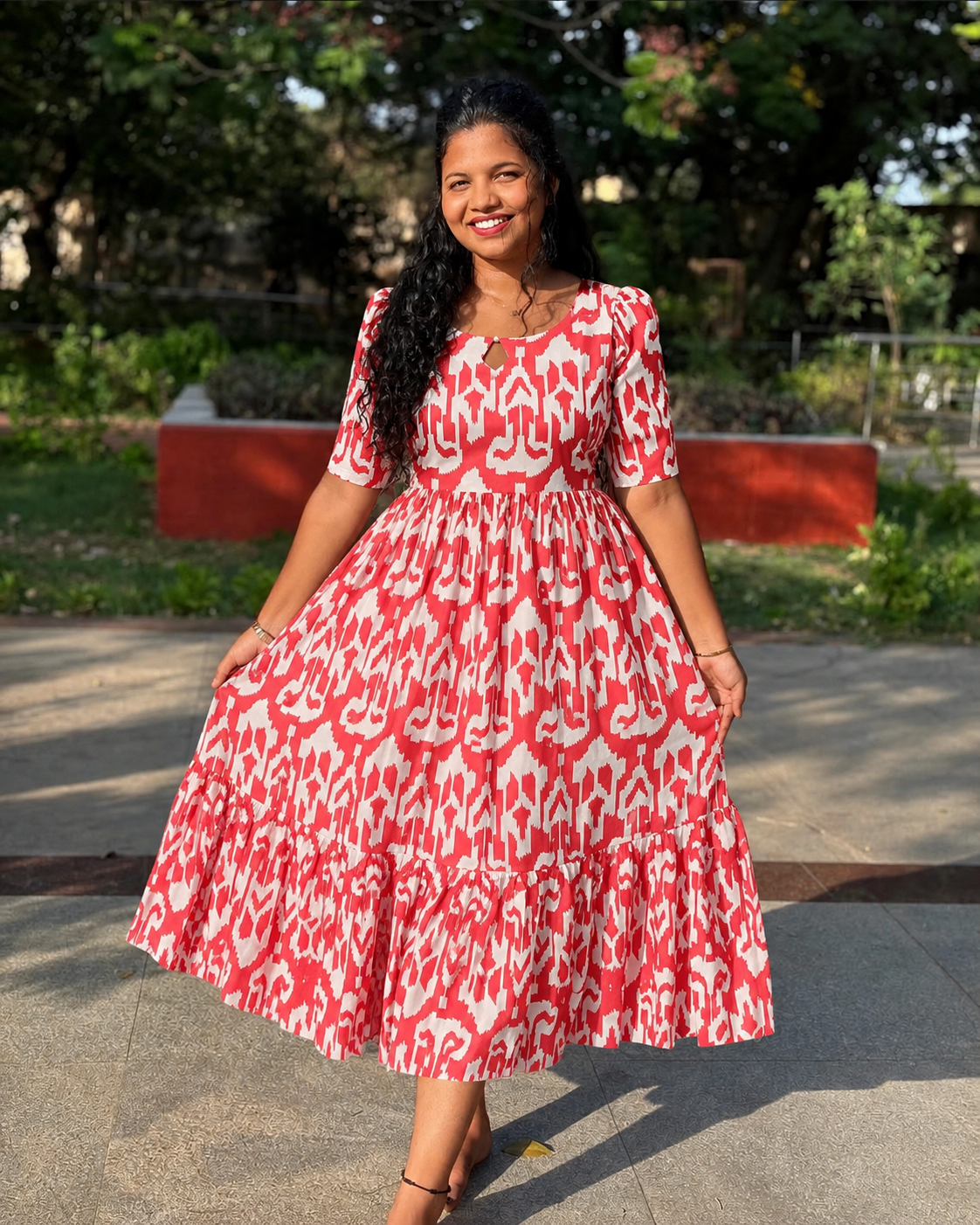 Beautiful Cherry Ikat Twirl Dress