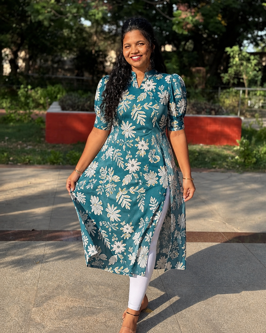Teal Muse - Tribal Collared Cotton Kurta