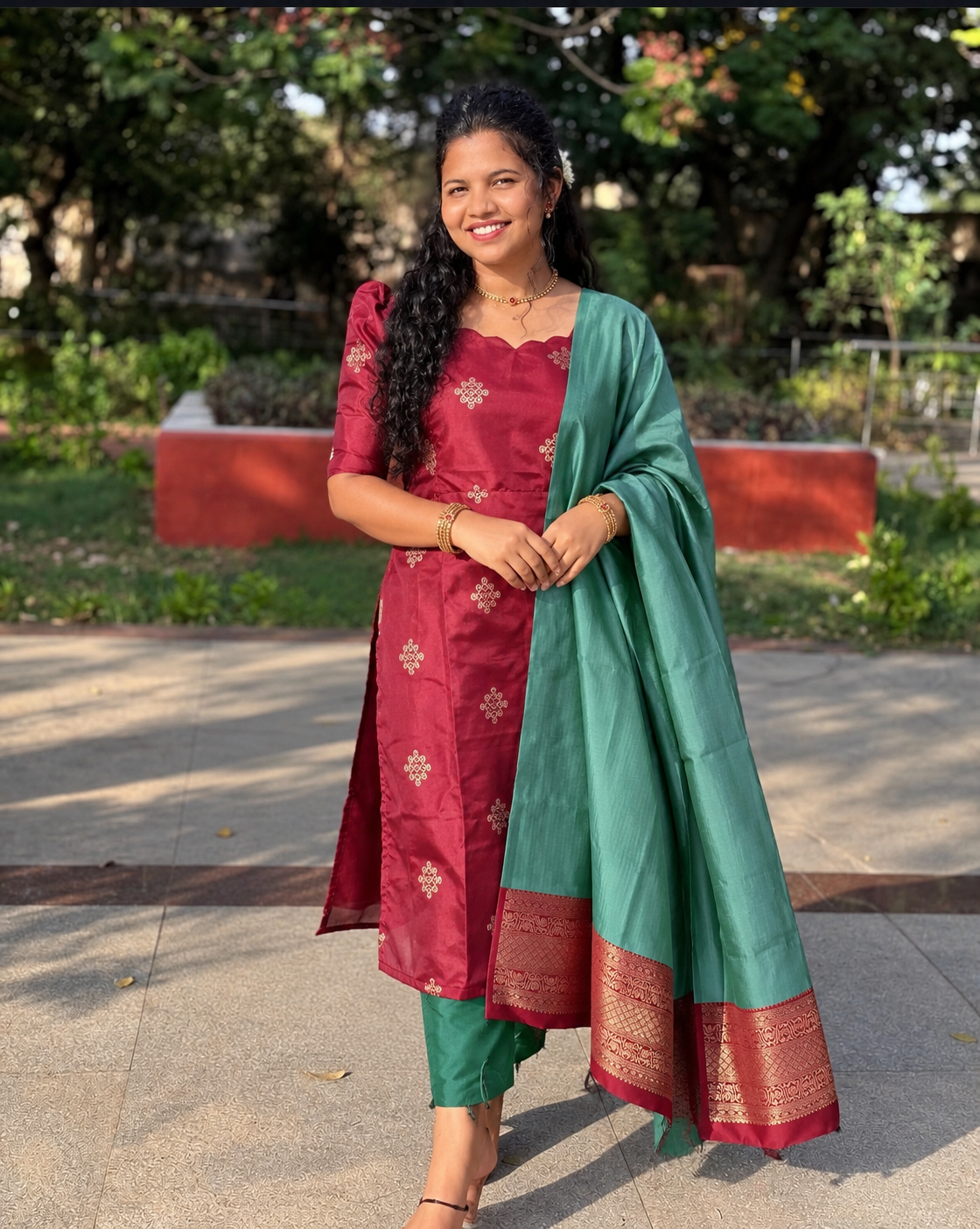 Maroon Kolam Festive Salwar Set with Zari Dupatta Diwali edition