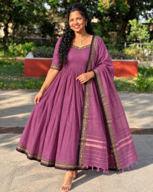 Plum Royal - Narayanpet Anarkali Dress Set (Feeding & Non-Feeding Friendly) - Diwali Festive Collection