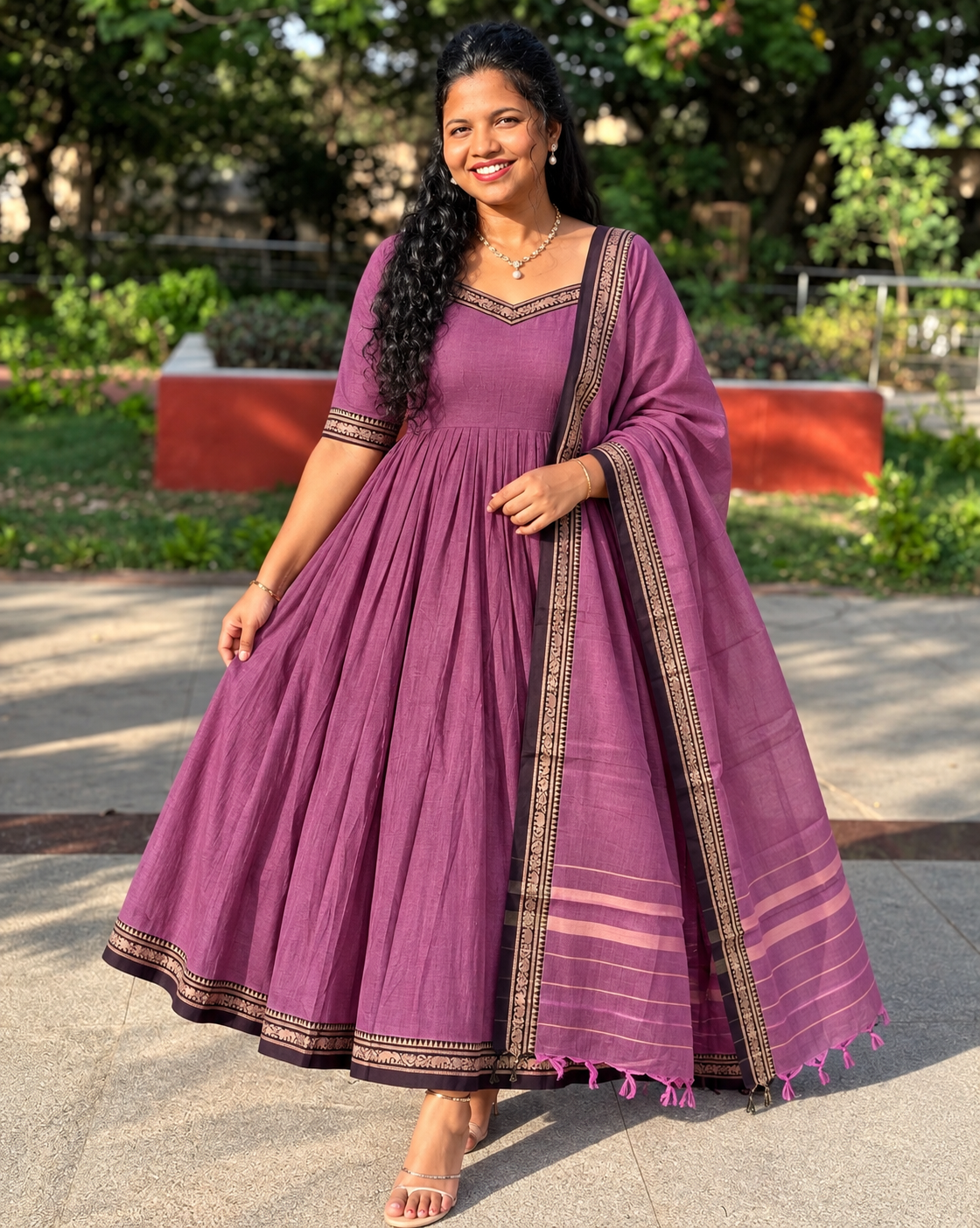 Plum Royal - Narayanpet Anarkali Dress Set (Feeding & Non-Feeding Friendly) - Diwali Festive Collection