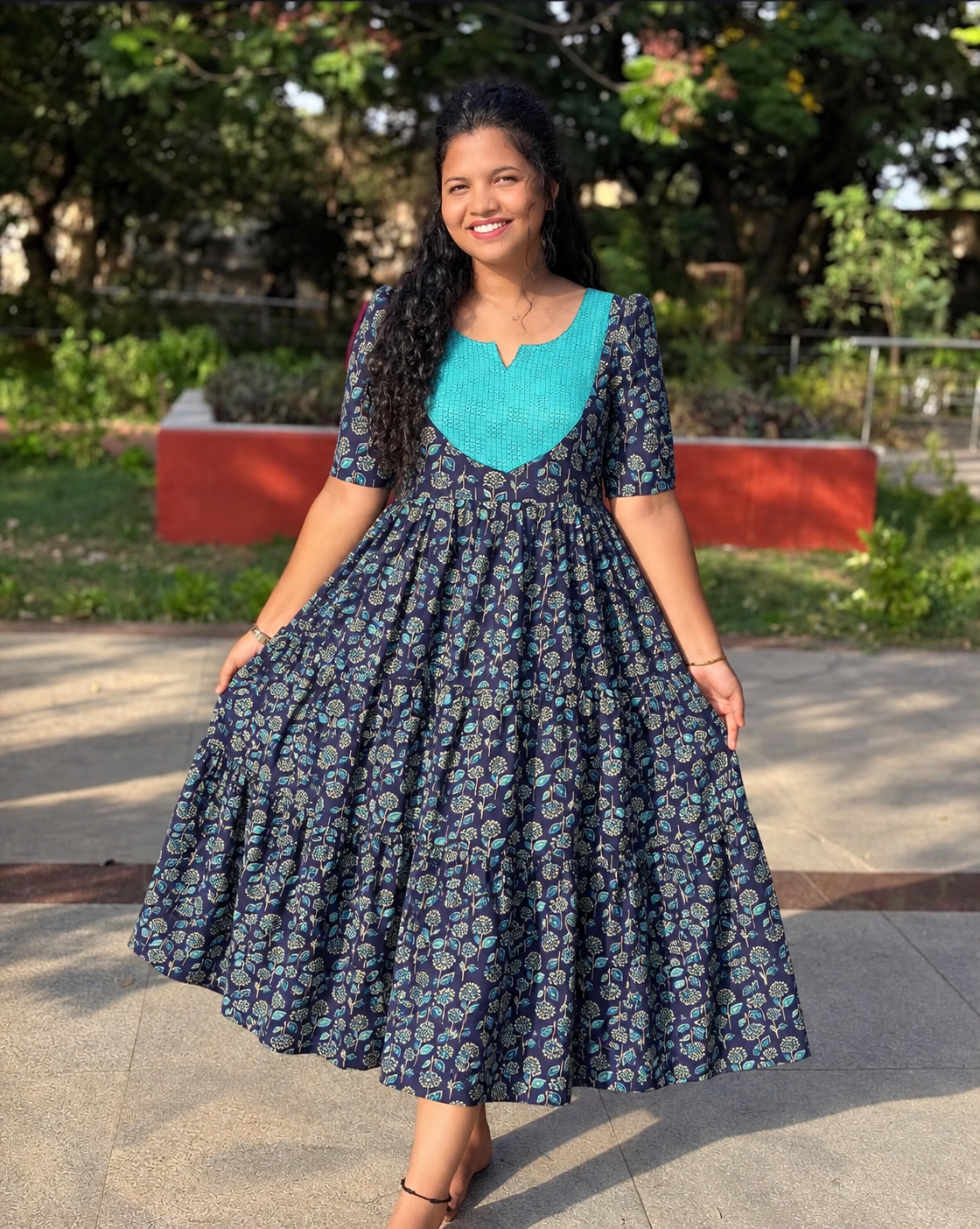 Gorgeous blue Tiered Cotton Maxi Dress (limited version)