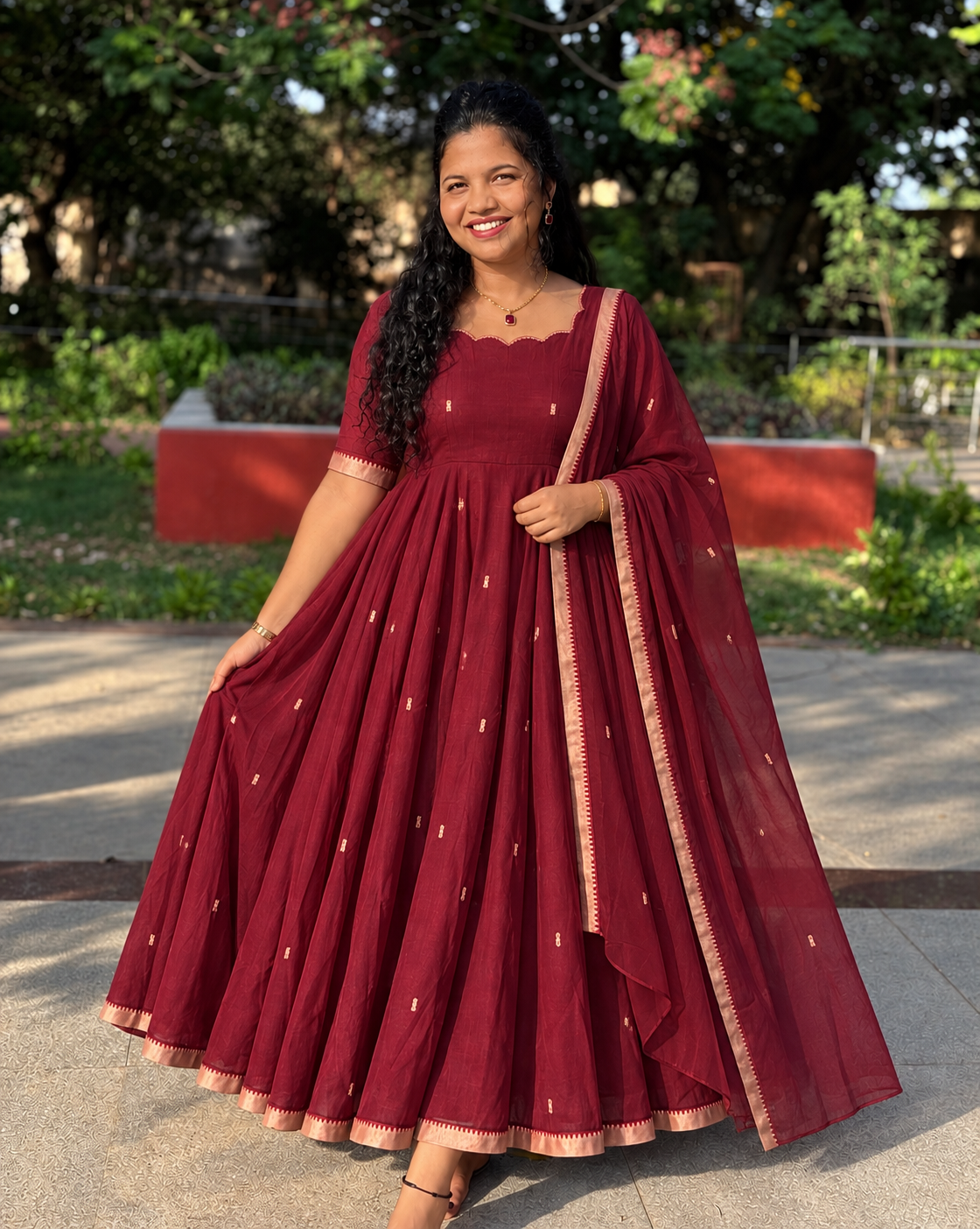 Maroon Zari Anarkali - Scallop Neckline Festive Collection - Best of Best